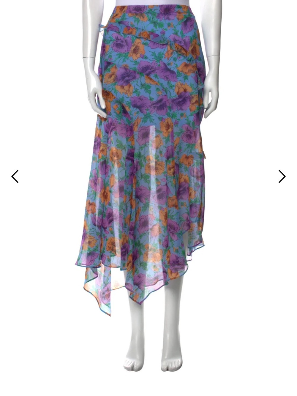Verónica Beard Silk Floral Midi Skirt: Teal,  Purple & Orange Flowers
